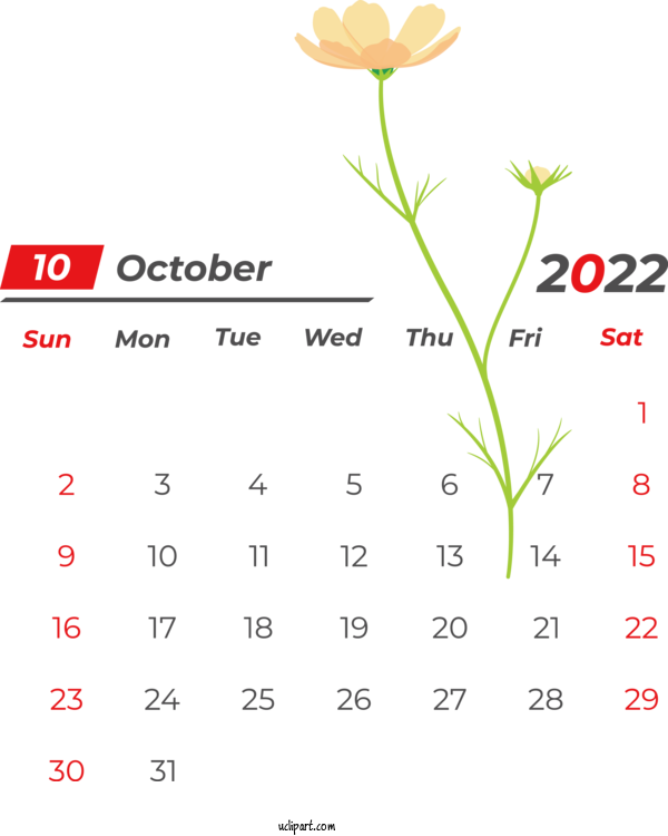 Free Holidays Calendar Drawing 2022 For October 2022 Calendar  Clipart Transparent Background