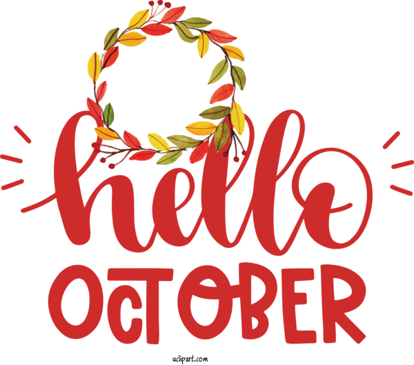 Free Holidays Floral Design Logo Design For Hello October Clipart Transparent Background