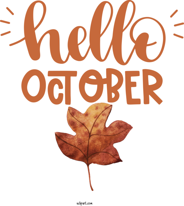 Free Holidays Leaf Tree Line For Hello October Clipart Transparent Background