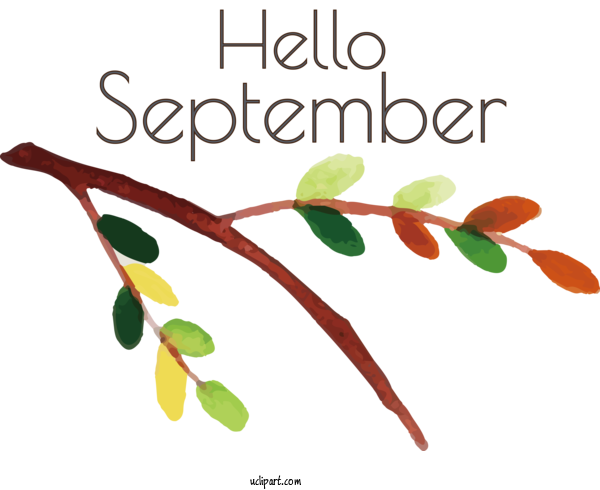 Free Holidays Leaf Twig Tree For Hello September Clipart Transparent Background