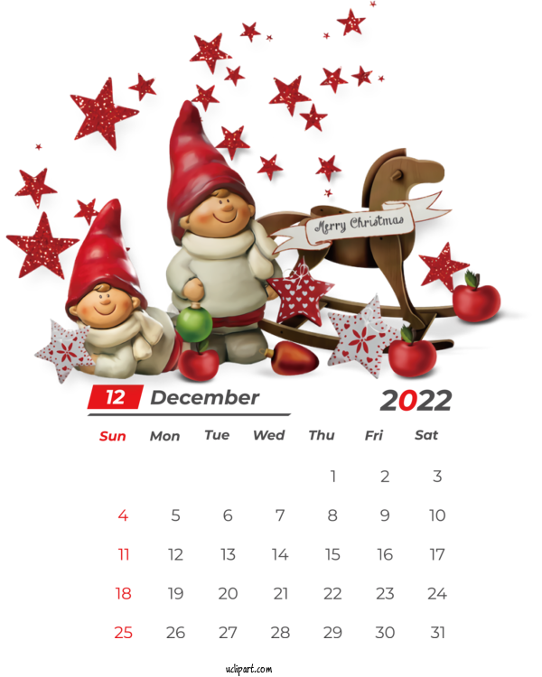 Free Holidays Mrs. Claus Reindeer New Year For December 2022 Calendar Clipart Transparent Background