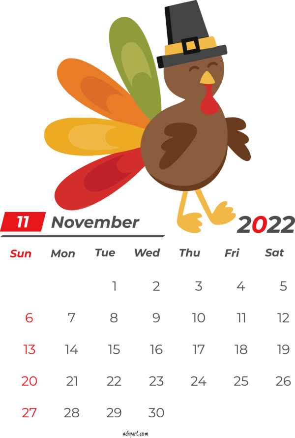 Free Holidays Thanksgiving Turkey Turkey For November 2022 Calendar Clipart Transparent Background