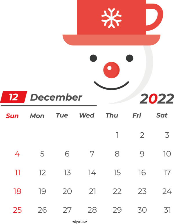 Free Holidays Line Calendar Santa Claus For December 2022 Calendar Clipart Transparent Background