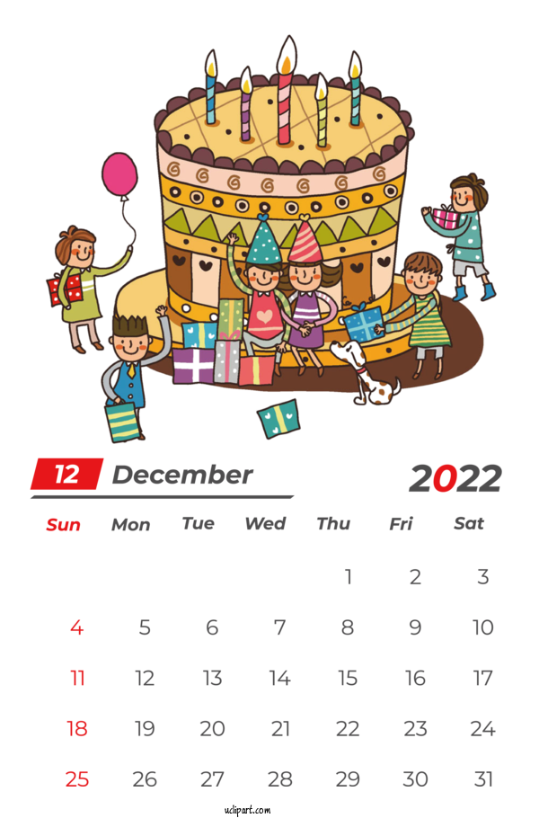 Free Holidays Birthday Drawing Party For December 2022 Calendar Clipart Transparent Background