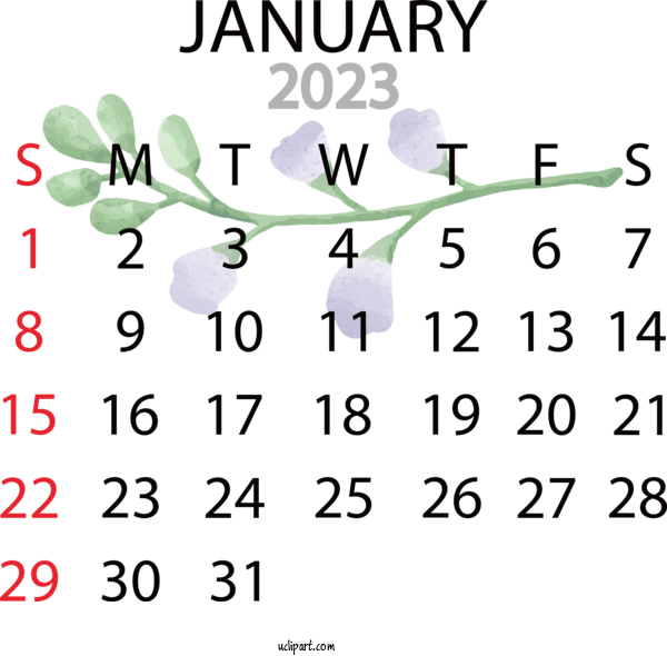 Free Holidays Number Text Line For 2023 January Calendar Clipart Transparent Background