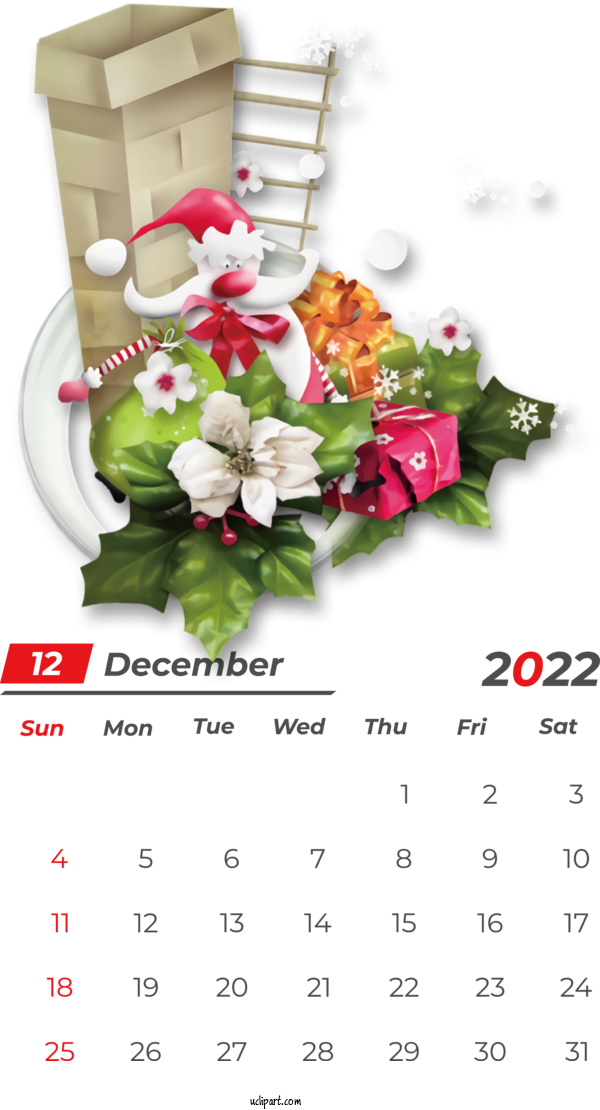 Free Holidays Mrs. Claus New Year Christmas For December 2022 Calendar Clipart Transparent Background
