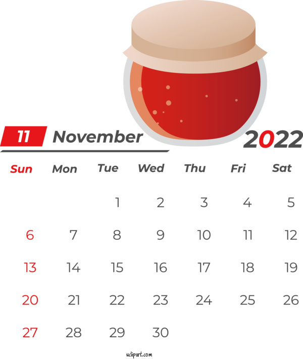 Free Holidays Calendar 2022 December For November 2022 Calendar Clipart Transparent Background