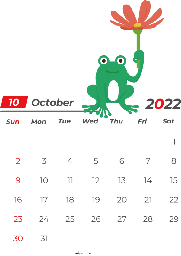 Free Holidays Calendar Crazy Frog Frogs For October 2022 Calendar  Clipart Transparent Background