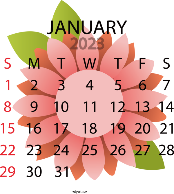 Free Holidays Design Flower Text For 2023 January Calendar Clipart Transparent Background
