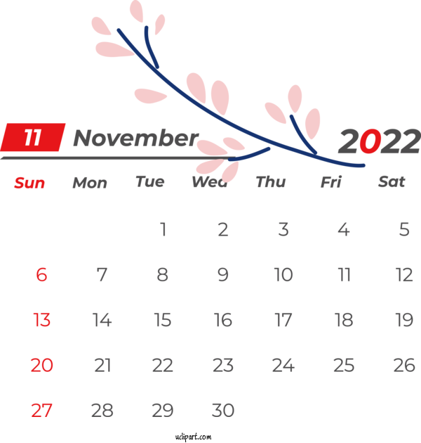 Free Holidays Font Line Calendar For November 2022 Calendar Clipart Transparent Background