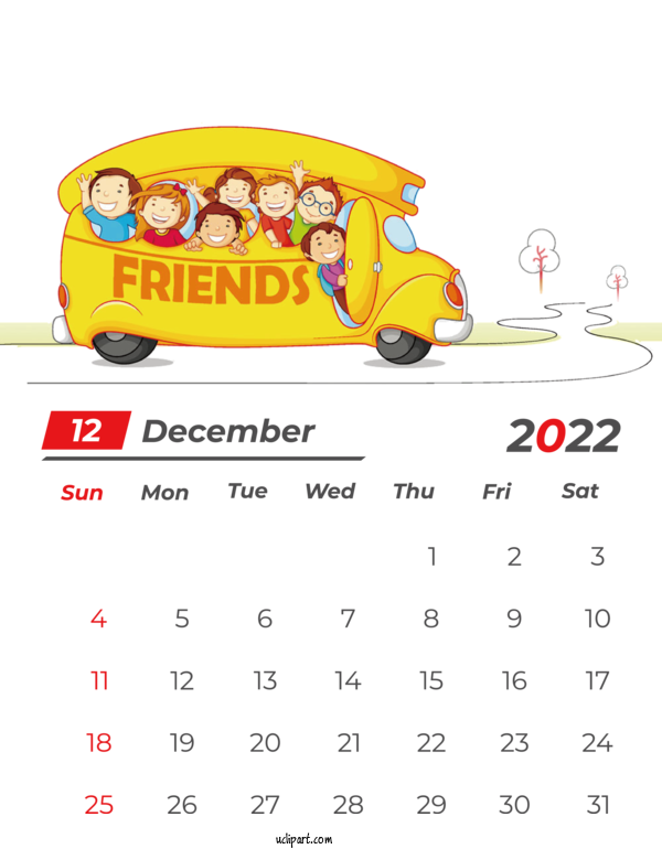Free Holidays Bus Poster Design For December 2022 Calendar Clipart Transparent Background