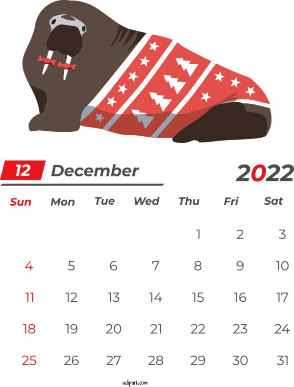 Free Holidays Design Cartoon Line For December 2022 Calendar Clipart Transparent Background