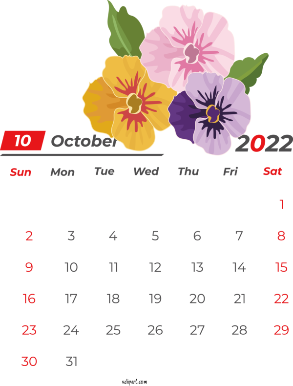 Free Holidays Flower Floral Design Design For October 2022 Calendar  Clipart Transparent Background
