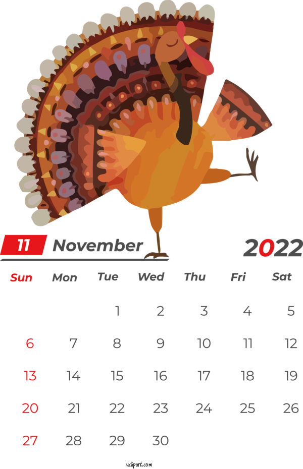 Free Holidays Wild Turkey Turkey Frozen Yogurt For November 2022 Calendar Clipart Transparent Background