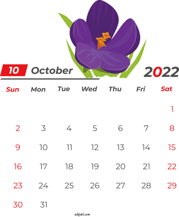 Free Holidays Calendar 2022 Drawing For October 2022 Calendar  Clipart Transparent Background