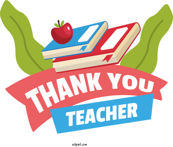 Free Holidays Cartoon Logo Text For Thank You Teacher Clipart Transparent Background