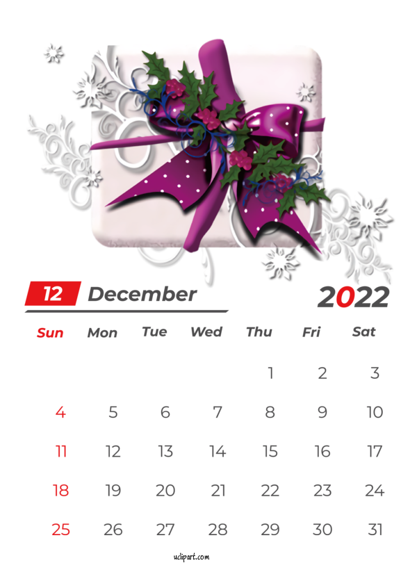 Free Holidays Calendar New Year Floral Design For December 2022 Calendar Clipart Transparent Background
