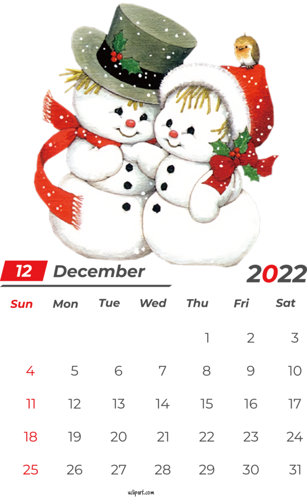 Free Holidays New Year Christmas Holiday For December 2022 Calendar Clipart Transparent Background