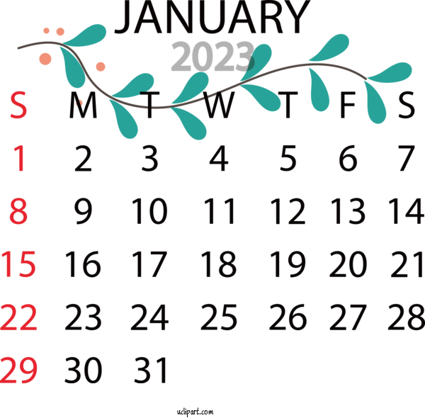 Free Holidays Line Number Text For 2023 January Calendar Clipart Transparent Background