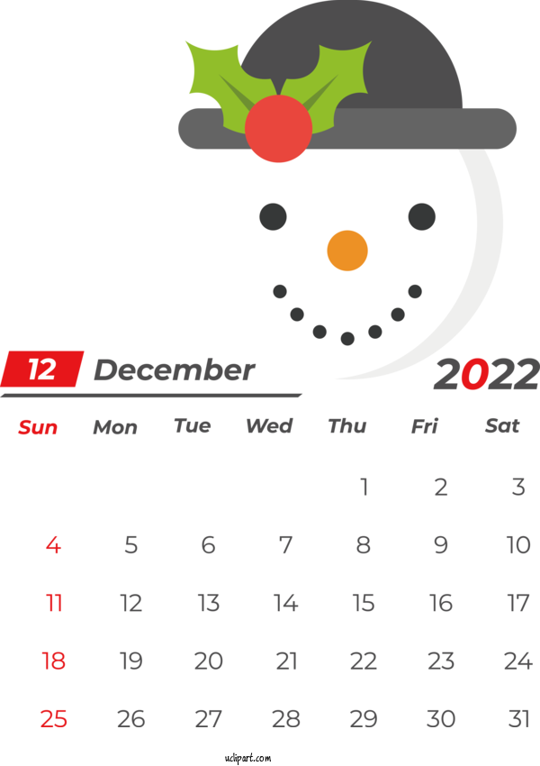 Free Holidays Calendar 2022 Drawing For December 2022 Calendar Clipart Transparent Background