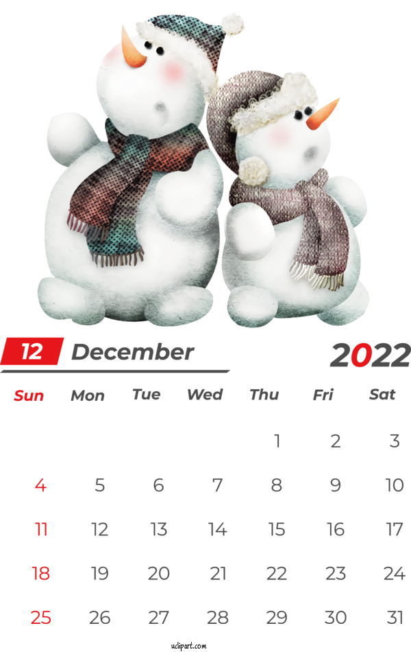 Free Holidays New Year Mrs. Claus Christmas For December 2022 Calendar Clipart Transparent Background