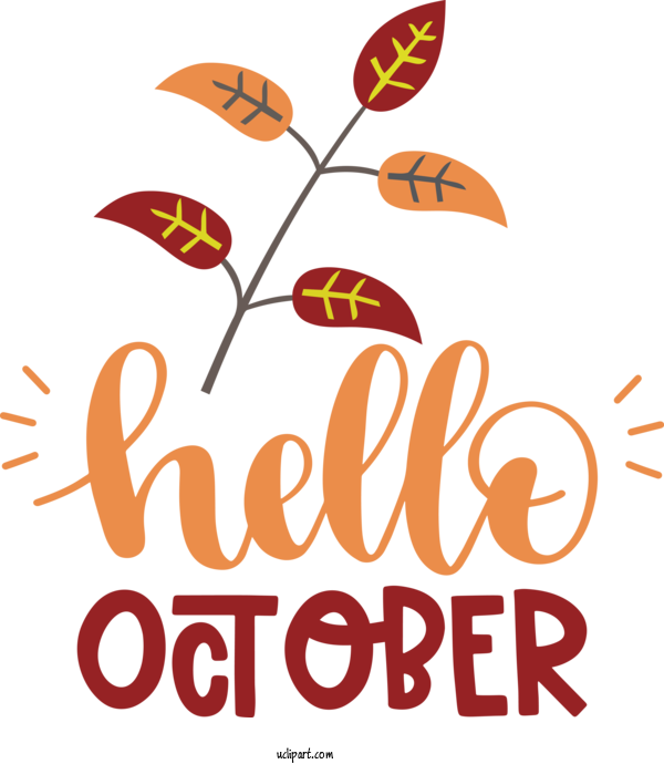 Free Holidays Logo Leaf Design For Hello October Clipart Transparent Background