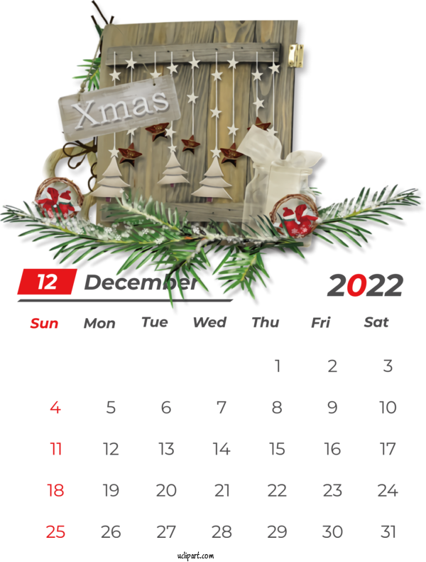 Free Holidays Christmas Graphics New Year Christmas For December 2022 Calendar Clipart Transparent Background