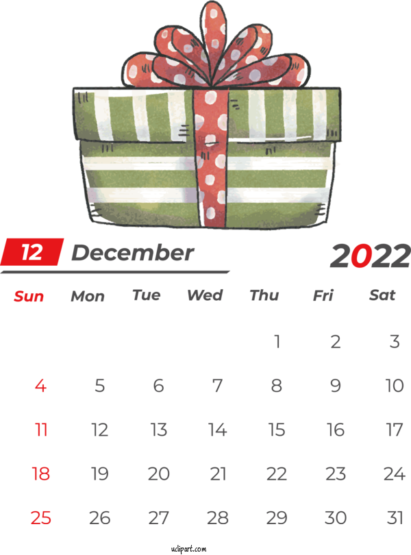 Free Holidays Christmas Calendar Cartoon For December 2022 Calendar Clipart Transparent Background