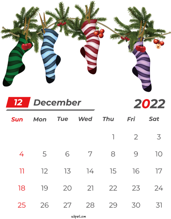 Free Holidays Christmas New Year Drawing For December 2022 Calendar Clipart Transparent Background