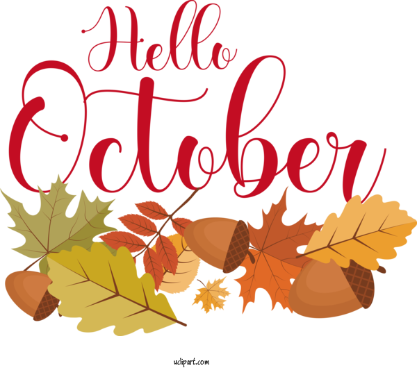 Free Autumn Logo Drawing Design For Hello October Clipart Transparent Background