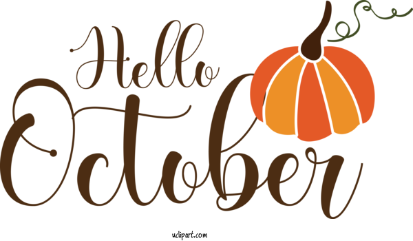 Free Autumn Logo Flower Calligraphy For Hello October Clipart Transparent Background