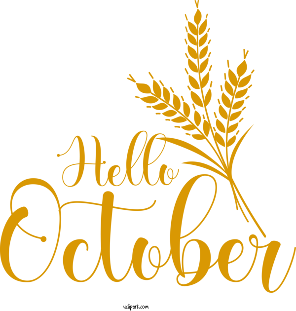 Free Autumn Logo Calligraphy Drawing For Hello October Clipart Transparent Background