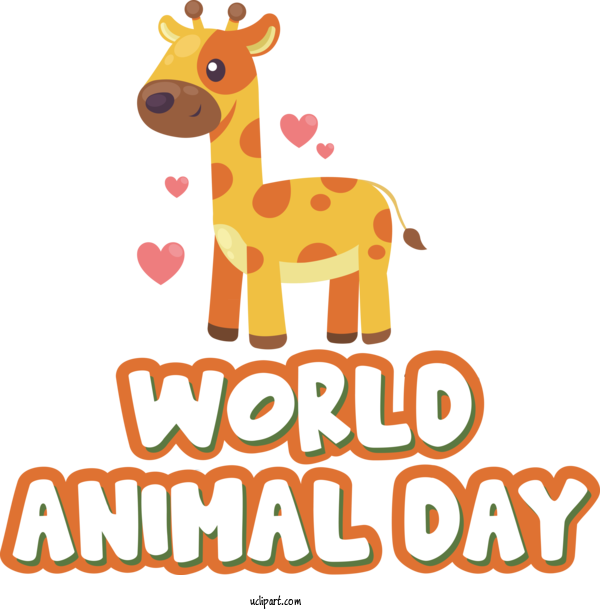 Free Holiday Giraffe Line Text For World Animal Day Clipart Transparent Background