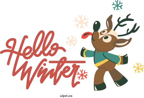 Free Winter Reindeer Christmas Deer For Hello Winter Clipart Transparent Background