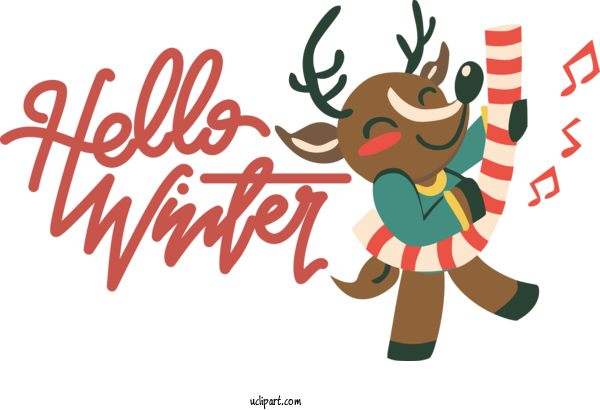 Free Winter Reindeer Deer Cartoon For Hello Winter Clipart Transparent Background