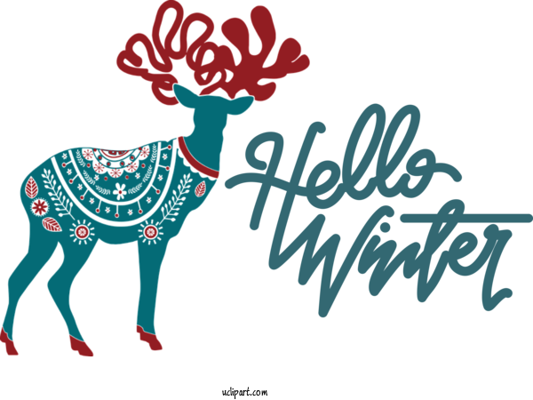 Free Winter Reindeer Deer Design For Hello Winter Clipart Transparent Background