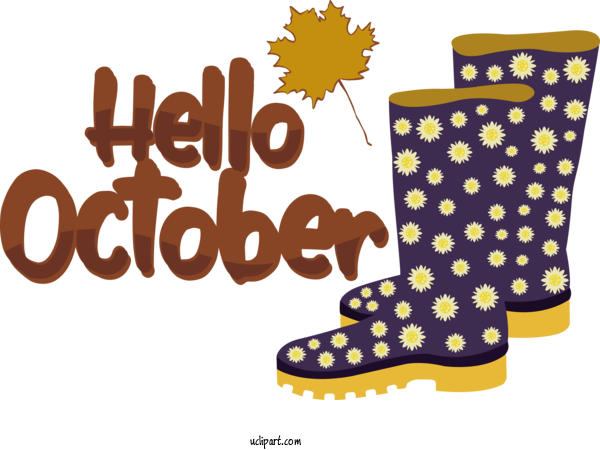 Free October Boot Flower Autumn For Hello October Clipart Transparent Background