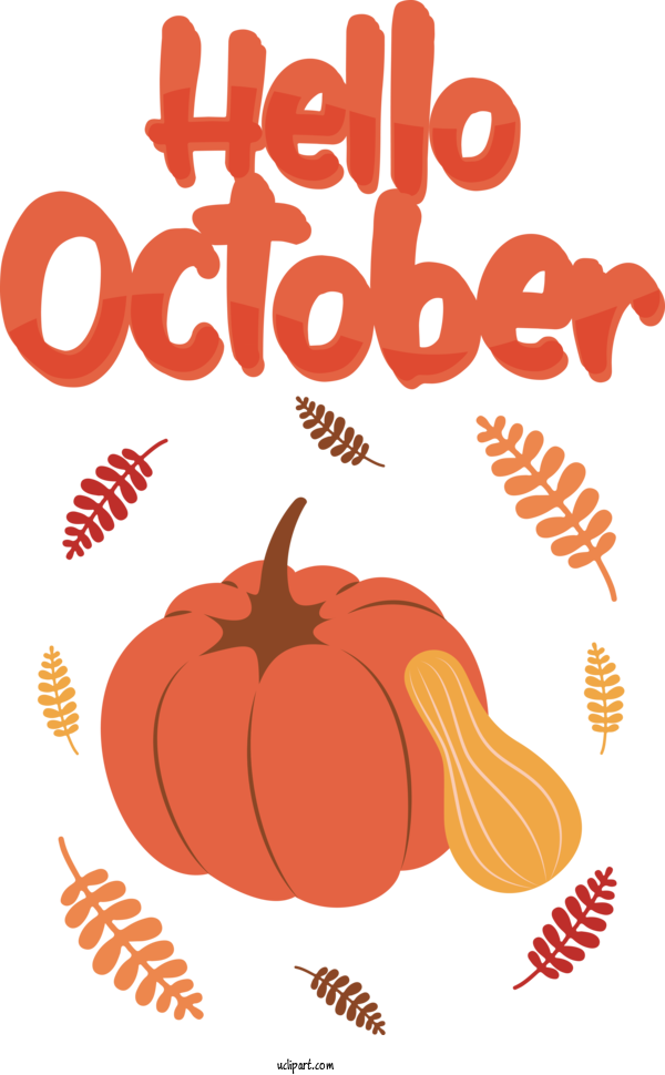Free October Pumpkin Vegetable Flower For Hello October Clipart Transparent Background