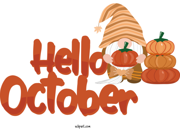 Free October Pumpkin Vegetable Logo For Hello October Clipart Transparent Background