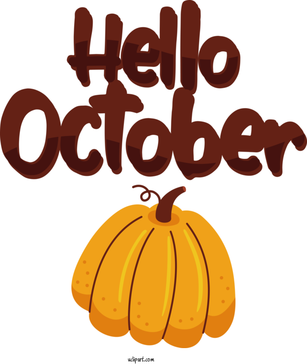 Free October Squash Jack O' Lantern Calabaza For Hello October Clipart Transparent Background