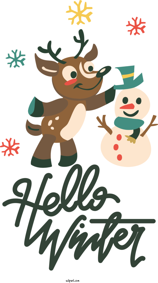 Free Winter Reindeer Deer Rudolph For Hello Winter Clipart Transparent Background