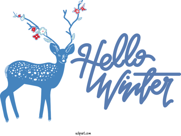 Free Winter Reindeer Deer Logo For Hello Winter Clipart Transparent Background