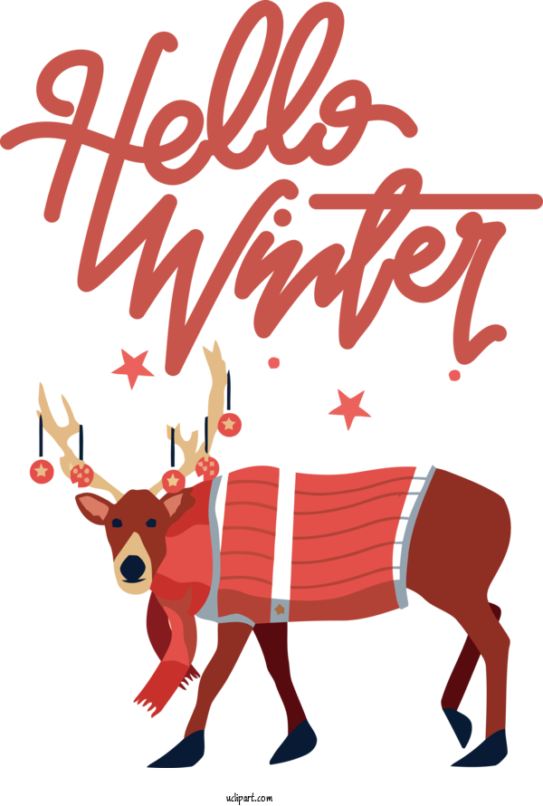 Free Winter Reindeer Deer Christmas For Hello Winter Clipart Transparent Background