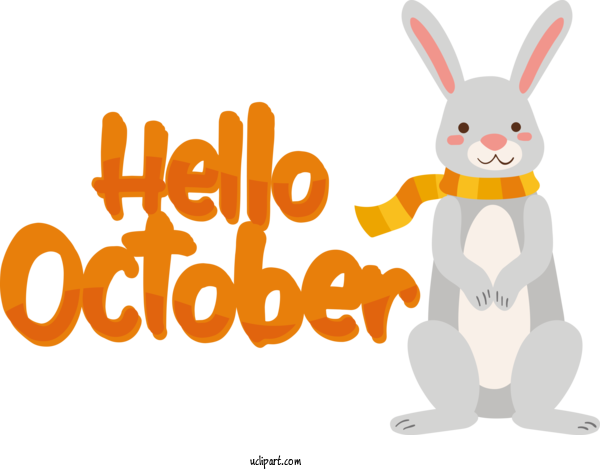Free October Hares Rabbit Easter Bunny For Hello October Clipart Transparent Background