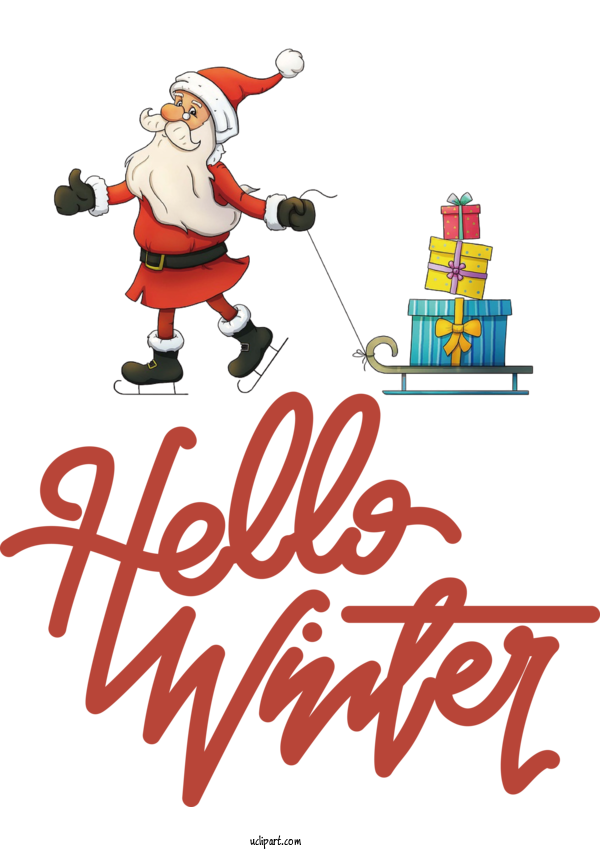 Free Winter Christmas Christmas Tree Santa Claus For Hello Winter Clipart Transparent Background