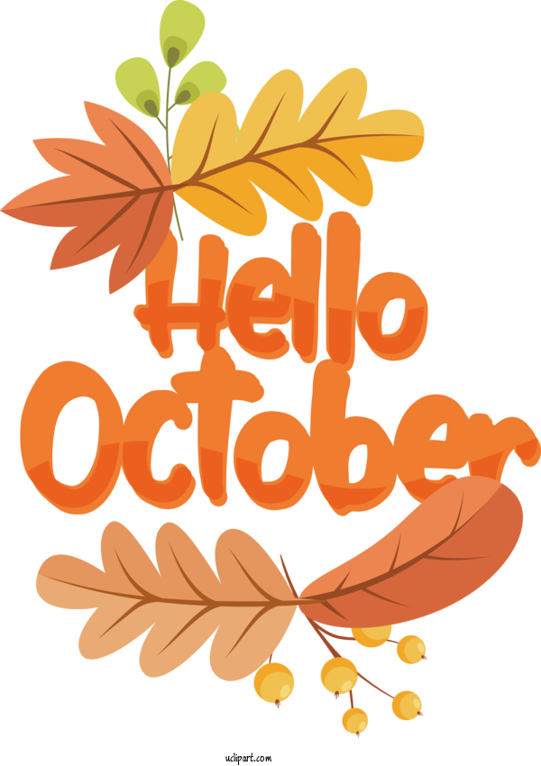 Free October Leaf Floral Design Design For Hello October Clipart Transparent Background
