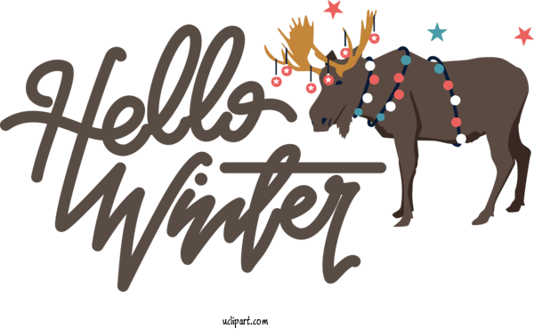 Free Winter Reindeer Font Logo For Hello Winter Clipart Transparent Background
