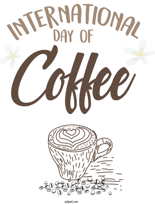 Free Holiday Logo Calligraphy Black And White For International Coffee Day Clipart Transparent Background