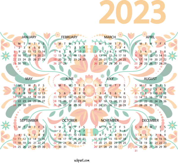 Free 2023 Calendar Design Visual Arts For 2023 Printable Yearly Calendar Clipart Transparent Background