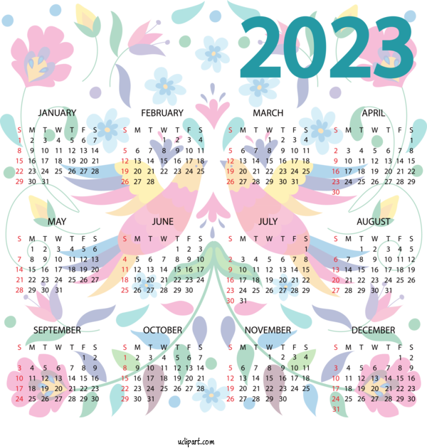 Free 2023 Calendar Design Line Text For 2023 Printable Yearly Calendar Clipart Transparent Background